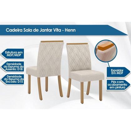 Imagem de Sala de Jantar Completa Vértice c/ Tampo Madeirado 160cm + 6 Cadeiras Vita Nature/Veludo Light Bege Vanilla - Henn