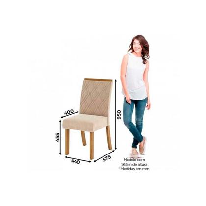 Imagem de Sala de Jantar Completa Vértice c/ Tampo Madeirado 160cm + 6 Cadeiras Vita Nature/Veludo Light Bege Vanilla - Henn