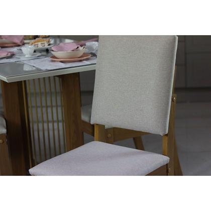 Imagem de Sala de Jantar Completa Vértice Tampo Madeirado c/ Vidro 160x80cm e 6 Cadeiras Milla Nature/Marrom Amêndoa - Henn