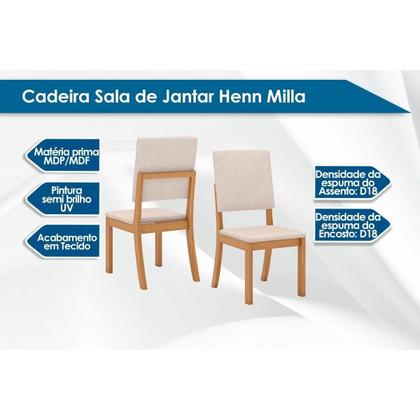 Imagem de Sala de Jantar Completa Vértice Tampo Madeirado c/ Vidro 160x80cm e 6 Cadeiras Milla Nature/Marrom Amêndoa - Henn