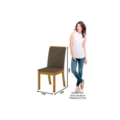 Imagem de Sala de Jantar Completa Vértice Tampo Reto Madeirado c/Vidro 160x80cm e 6 Cadeiras Isa Nature/Veludo Light Bege Vanilla - Henn