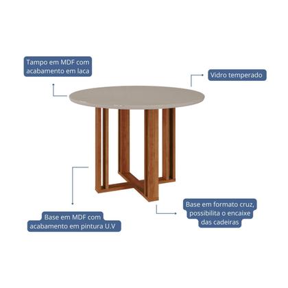 Imagem de Sala de Jantar Flora Redonda com Vidro com 4 Cadeiras Clarice Wood