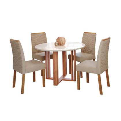 Imagem de Sala de Jantar Flora Redonda com Vidro com 4 Cadeiras Clarice Wood