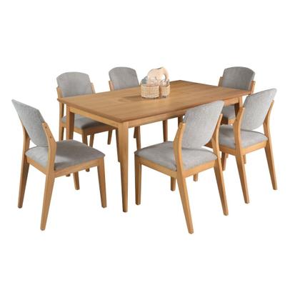 Imagem de Sala de Jantar Mesa 1.60 com 6 cadeiras Madeira Maçica Luxo Amêndoa Tecido Bouclé Refinatto