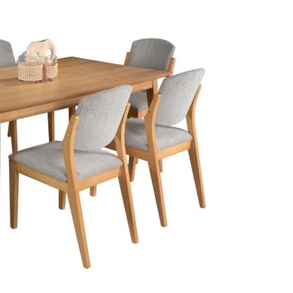 Imagem de Sala de Jantar Mesa 1.60 com 6 cadeiras Madeira Maçica Luxo Amêndoa Tecido Bouclé Refinatto