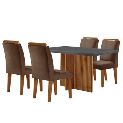 Imagem de Sala De Jantar Mesa 120cm Mdf Canto Reto Com 4 Cadeira