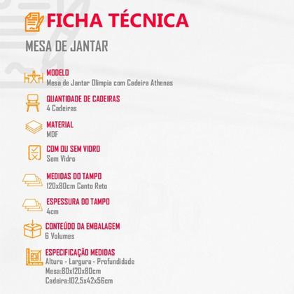 Imagem de Sala De Jantar Mesa 120cm Mdf Canto Reto Com 4 Cadeiras