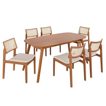 Imagem de Sala de Jantar Mesa 160x76cm Tampo Laminado com 6 Cadeiras em Linho Ceci Yescasa Naturalíssimo