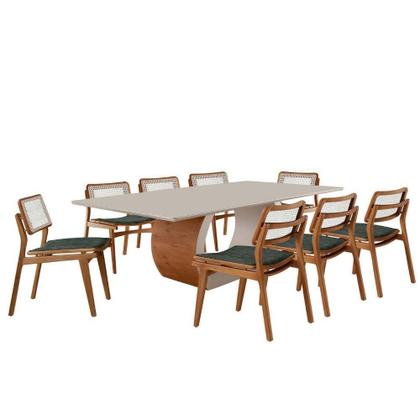 Imagem de Sala De Jantar Mesa Ellis Com 8 Cadeiras Eva Premium Jade Off White Imbuia Nat