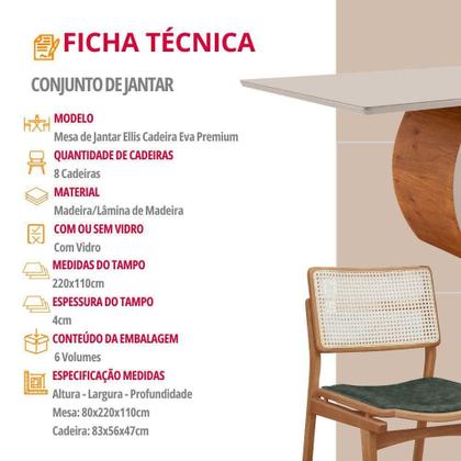Imagem de Sala De Jantar Mesa Ellis Com 8 Cadeiras Eva Premium Jade Off White Imbuia Nat