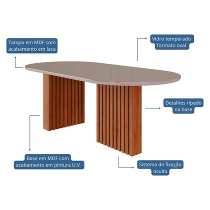 Imagem de Sala de Jantar Mesa Ester Oval 210 com 8 Cadeiras Paola Wood Cinamomo/Off White/Madeira/Linho Bege