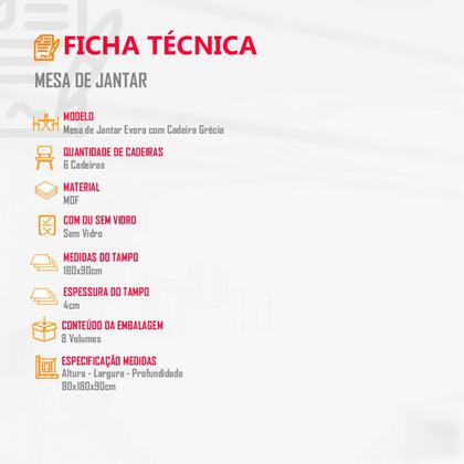 Imagem de Sala de Jantar Mesa Evora 180 Mdf Canto Copo com 6 Cadeiras Grecia Rufato