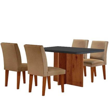Imagem de Sala de Jantar Mesa Olimpia 120 MDF Vidro Canto Copo com 4 Cadeiras Grecia