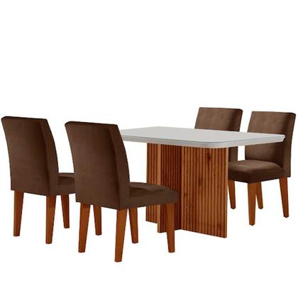 Imagem de Sala de Jantar Mesa Olimpia 120 MDF Vidro Canto Copo com 4 Cadeiras Grecia