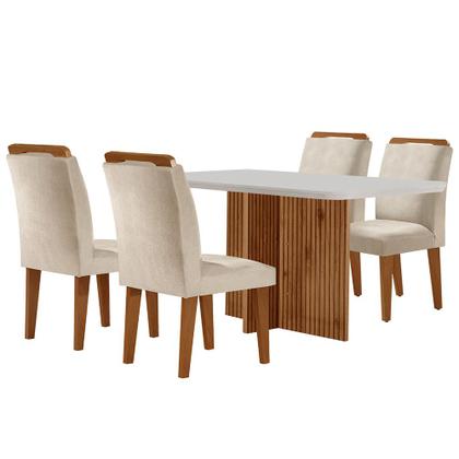 Imagem de Sala de Jantar Mesa Olímpia 120CM MDF Canto Copo com 4 Cadeiras Athenas Moderna