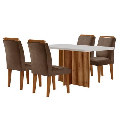 Imagem de Sala de Jantar Mesa Olímpia 120CM MDF Canto Copo com 4 Cadeiras Athenas Moderna