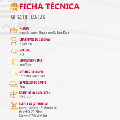 Imagem de Sala de Jantar Mesa Olímpia 120CM MDF Canto Copo com 4 Cadeiras Carol Moderna