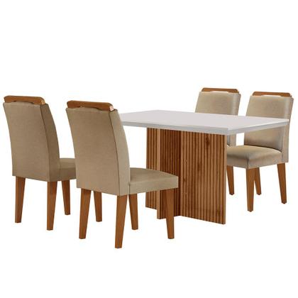 Imagem de Sala de Jantar Mesa Olimpia 120CM MDF Canto Reto com 4 Cadeiras Athenas Moderna