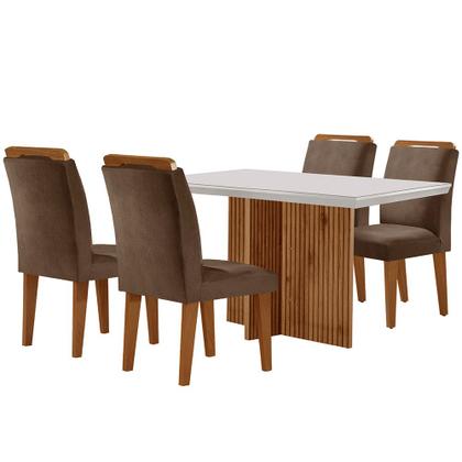 Imagem de Sala de Jantar Mesa Olimpia 120CM MDF Vidro Canto Reto com 4 Cadeiras Athenas Moderna