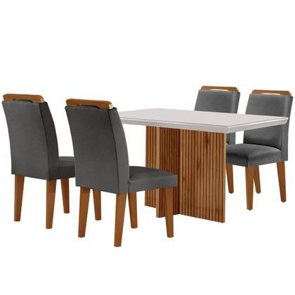 Imagem de Sala de Jantar Mesa Olimpia 120CM MDF Vidro Canto Reto com 4 Cadeiras Athenas Moderna