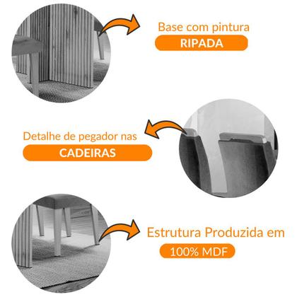 Imagem de Sala de Jantar Mesa Olímpia 120CM MDF Vidro Canto Reto com 4 Cadeiras Carol Moderna