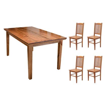 Imagem de Sala de Jantar Rústica Mesa 1,30m Retangular com 4 Cadeiras em Madeira Maciça - Natural