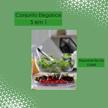 Imagem de Saladeira Boleira Petisqueira Conjunto 5 em 1 Elegance Prato P/ Bolo Suporte Tampa Acrílico