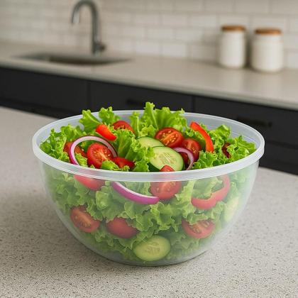 Imagem de Saladeira Bowl Tigela Porta Alimentos Salada Com Tampa Bacia Vasilha Redonda Multiuso Grande