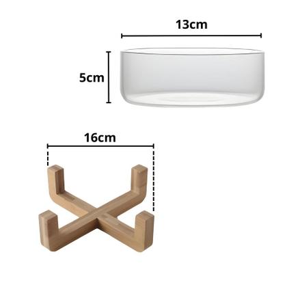 Imagem de Saladeira Vidro Suporte Madeira Bowl Sobremesa Tigela 13cm
