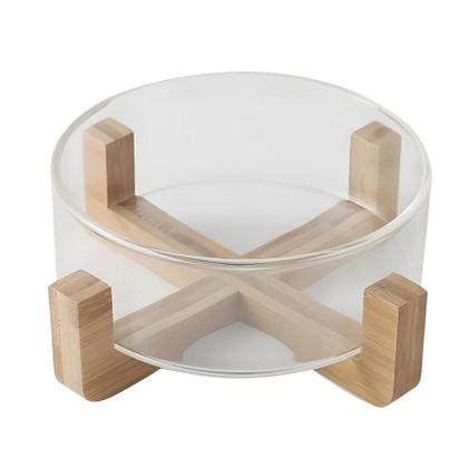 Imagem de Saladeira Vidro Suporte Madeira Bowl Sobremesa Tigela 13cm
