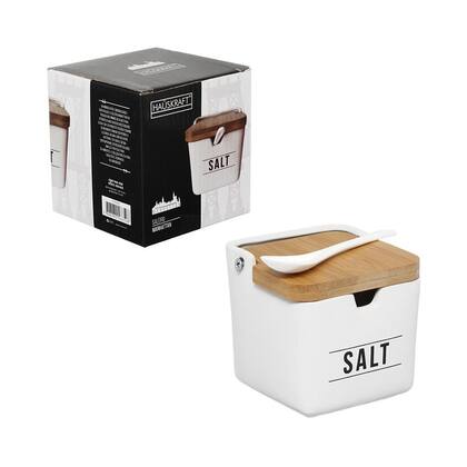 Imagem de Saleiro 270ml Porcelana E Bambu Manhattan Branco Hauskraft