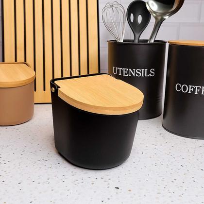Imagem de Saleiro com Tampa Bambu Preto Mesa Porta Condimentos 600ml