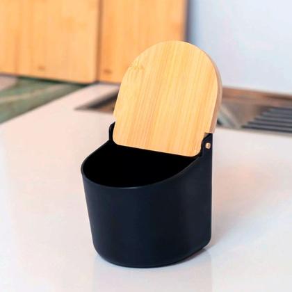 Imagem de Saleiro com Tampa Bambu Preto Mesa Porta Condimentos 600ml