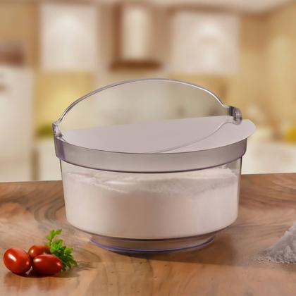 Imagem de Saleiro de Cozinha Porta Sal 1kg Plástico Transparente com Tampa Inox Grande Zanella