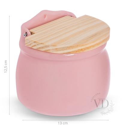 Imagem de Saleiro de porcelana Rosa com tampa de madeira