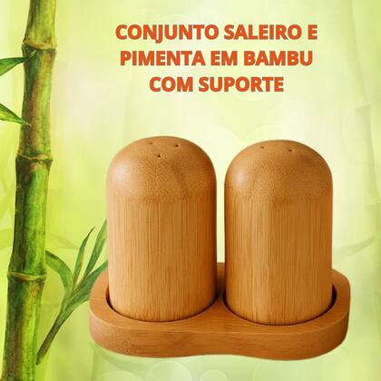 Imagem de Saleiro e Pimenteiro em Bambu Linha Istambul Com Suporte Para Restaurante/Buffet