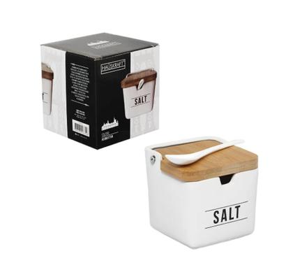 Imagem de Saleiro Elegance em Porcelana com Colher com Tampa de Bambu - linha Manhattan 270 mL