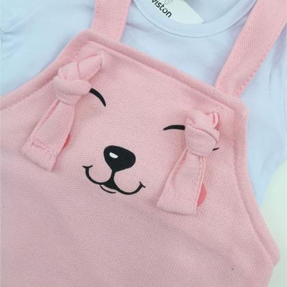 Imagem de Salopete Bebê Rosa Menina Silk Fofinho Blusa Branca Cotton 