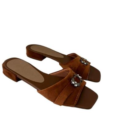 Imagem de Saltinho Tamanco Feminino Com Salto Em Bloco Camurça