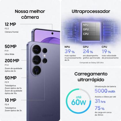 Imagem de Samsung Galaxy S26 Ultra 5G 512 GB, 12 GB RAM, Galaxy AI, Câmera 200MP, Tela 6,9 Dual Chip Violeta