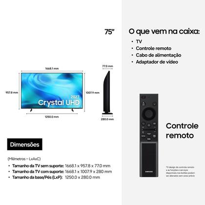 Imagem de Samsung Smart TV 75" Crystal UHD 4K U8000H 26/2027, Vision AI Companion, Modo Estádio, Xbox Cloud Gaming