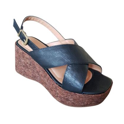 Imagem de Sandalia Anabela Tira X Abotoar Vizzano Cortiça Salto 8,5 Cm 6559.101