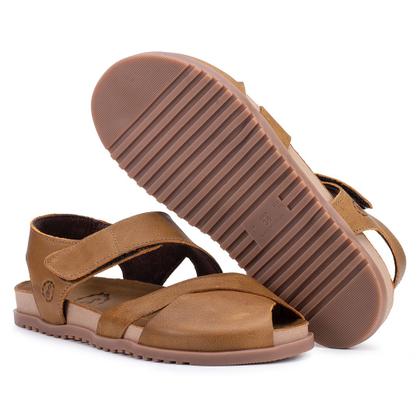 Imagem de Sandália  Astrid com tiras autocolantes Traseiro e Frente Trançada  Couro Conhaque