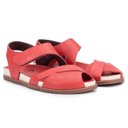 Imagem de Sandália  Astrid com tiras autocolantes Traseiro e Frente Trançada  Couro Tomate