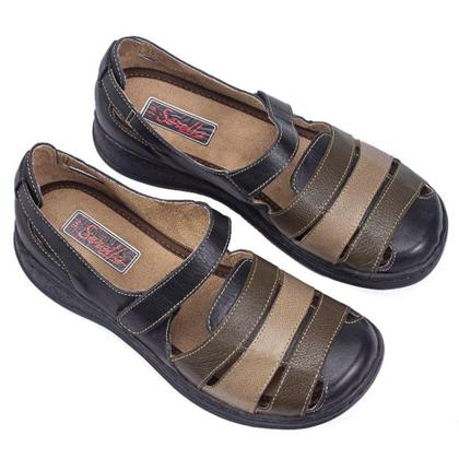 Imagem de Sandália Baixa Confort Feminina tiras Coloridas Em Couro Retrô Atualizado 7073 Dia a Dia - Serella