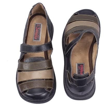 Imagem de Sandália Baixa Confort Feminina tiras Coloridas Em Couro Retrô Atualizado 7073 Dia a Dia - Serella