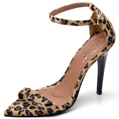Imagem de Sandália Bico Folha Salto Alto Fino Tiras Finas Pelo Onça Ella's