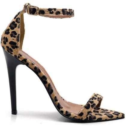 Imagem de Sandália Bico Folha Salto Alto Fino Tiras Finas Pelo Onça Ella's