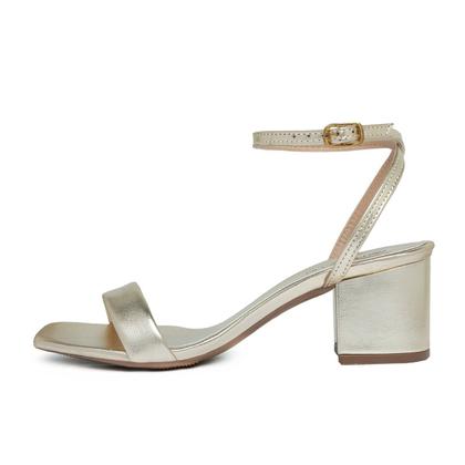 Imagem de Sandália Bico Quadrado LeRUCHEL Flor Salto Grosso Ouro Femin