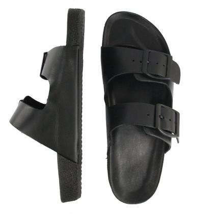 Imagem de Sandália Chinela Masculina Couro Masculina Anatômica Burly Heads Black Preta